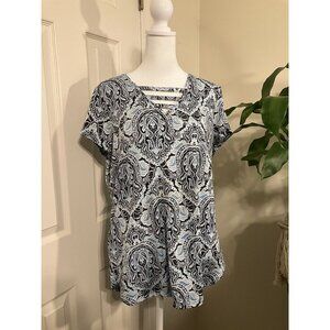 Womens Medium Blouse Top EMALINE M Short Sleeve Ladies Flowy Blue